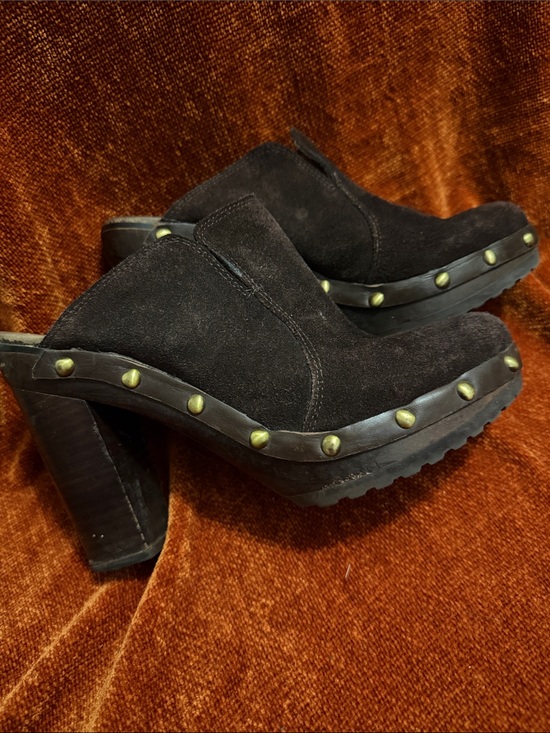 Vianni Couture Shoes - Vianni | Chocolate Suede Studded Slip-On Mules Wood Sole Treaded | 38